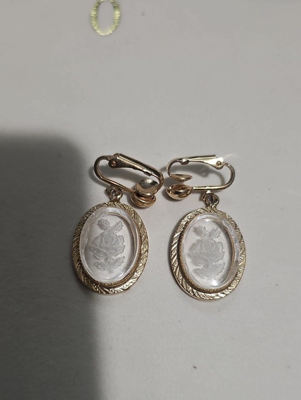 Gold-Tone White Cameo Rose Dangle Earrings